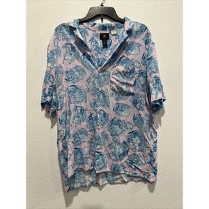 H&M SpongeBob Hawaiian Shirt Mens Blue Resort Wear Button Up Size Medium